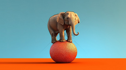 非洲大象在橙色球上举着停车标志的 3D 插图