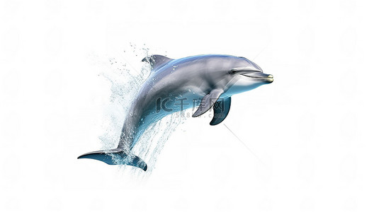 海天背景图片_白色背景下海洋或海 tursiops truncatus 玻璃雕塑中宽吻海豚的 3D 渲染