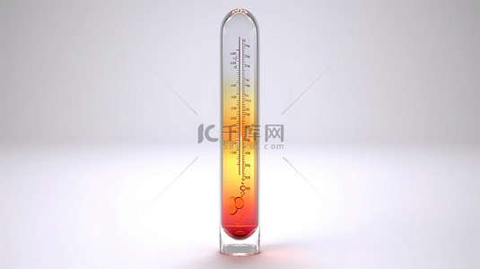 空白白色背景上抽象天气玻璃温度计的三维渲染