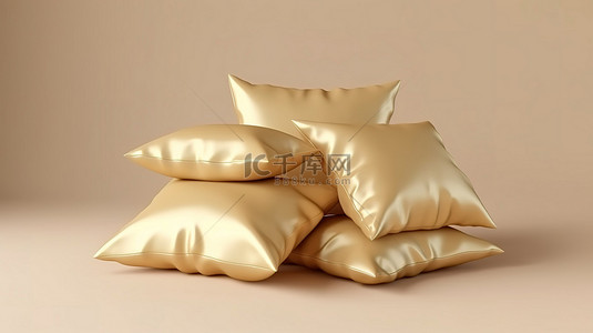 带金色样机的枕式包装流包装的 3D 插图