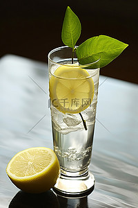 一把雨伞放在一杯有柠檬叶的水上面
