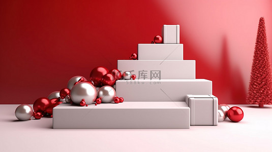传统文化模板背景图片_3D 渲染装饰背景的节日圣诞产品展示平台