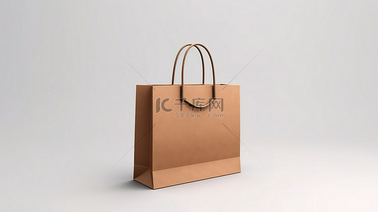 企业市场背景图片_由纸板制成的白色背景上的 3D 渲染购物袋样机