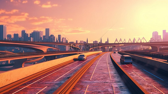 虚拟宇宙城市的高速公路 3D 渲染现实