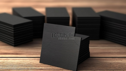黑色纹理纸背景图片_以黑色纹理空白名片为特色的木质立方体渲染
