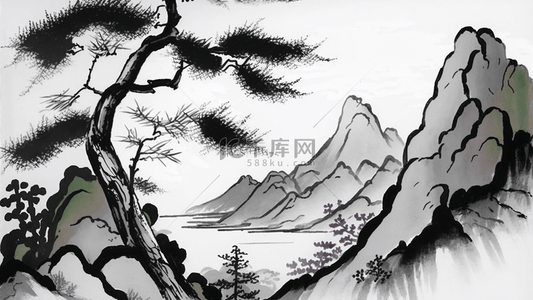 中国风水墨风树木背景