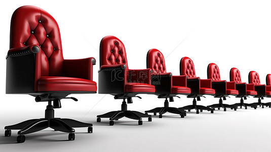 3D 渲染红色皮革行政椅在白色背景的黑色椅子中脱颖而出