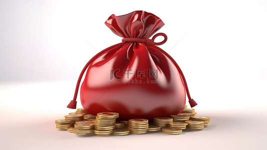 红包促销背景图片_白色背景红色钱袋 3D 渲染象征着财务储蓄