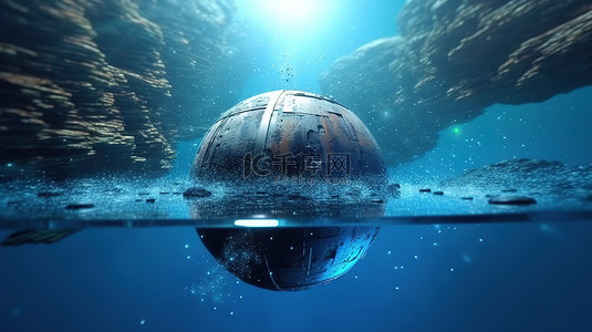 水下 3D 渲染海洋深处水晶石的觉醒