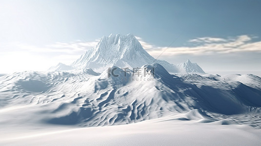 雪覆盖的山在 3d 渲染与飘雪