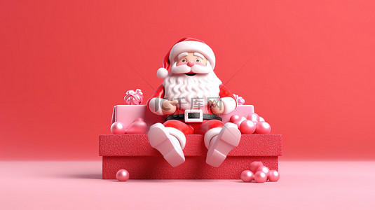 圣诞平安夜背景图片_粉红色背景下圣诞老人圣诞横幅的 3D 渲染