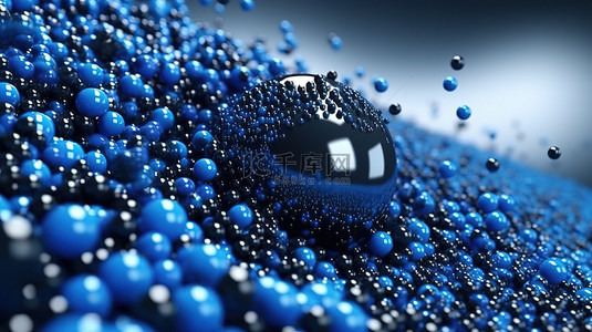 未来派黑色和蓝色球体混沌粒子的抽象 3D 渲染