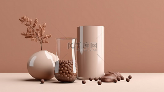 巧克力牛奶色调样机背景 3D 渲染概念