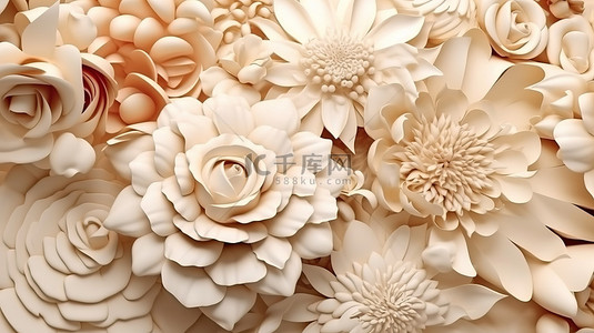 精美柔和的复古花朵 3D 插图，非常适合优雅的婚礼背景