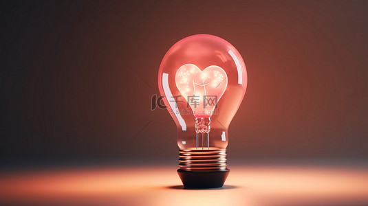 社交媒体帖子的高级封面照片背景，具有在灯泡内发光的 3D 渲染爱情图标