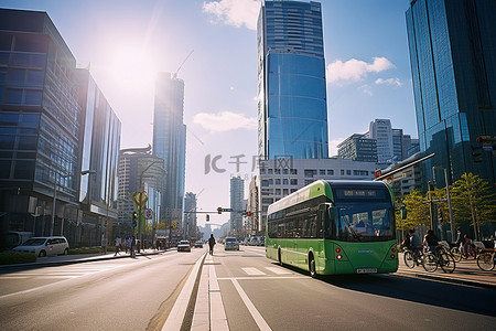 韩国龙仁市中心街景高楼大厦公交车自行车行人