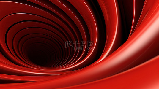 背景中带有扭曲三维红色带的隧道的 3D 插图