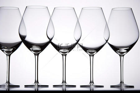 红酒背景图片_不同的酒杯并排坐在白色上