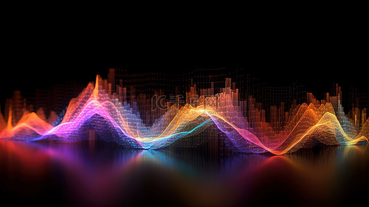 科技粒子抽象背景背景图片_3D 渲染声音粒子均衡器为音乐信号传输创建抽象波
