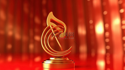 乐器音乐音符背景图片_红色背景上的音符的 3D 插图，荣获金奖