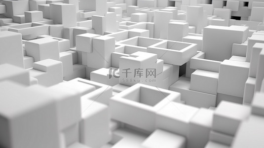 3D 渲染中的分层抽象几何白色立方体组合