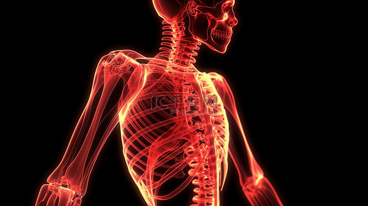 疼痛的解剖学 3D 渲染骨架插图突出显示受伤的骨骼和手臂疼痛