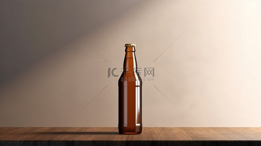 空白白色标签棕色啤酒瓶样机的 3D 渲染