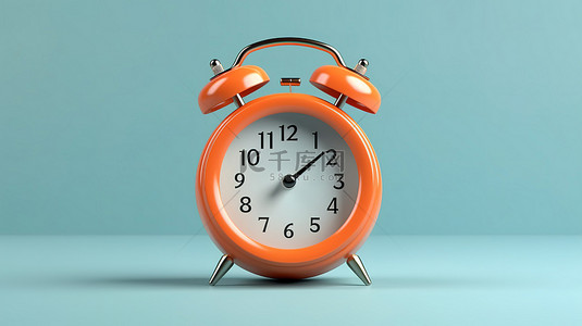 时钟表盘背景图片_蓝色背景上的橙色圆形时钟 3D 渲染的模拟计时器