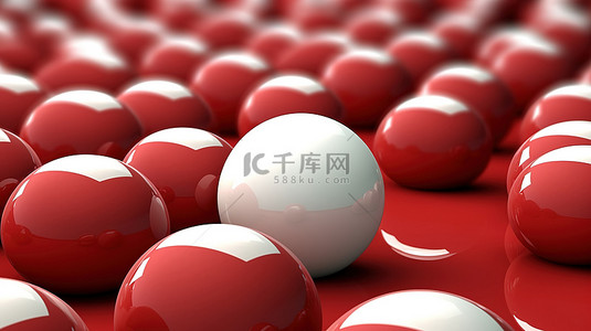 3D 渲染中白人同行中孤立的红色领导球体