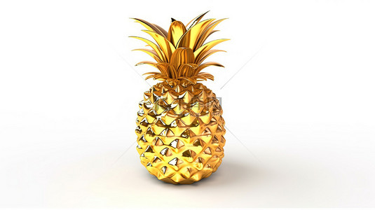 凤梨汁汁背景图片_甘美营养的菠萝果，白色背景上金色的新鲜感，3D 渲染