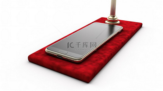 3d 渲染白色背景与智能手机和红地毯
