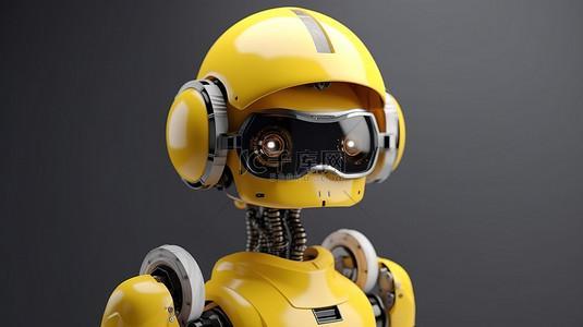 黄色安全帽背景图片_3D渲染中的黄色头盔工程师机器人