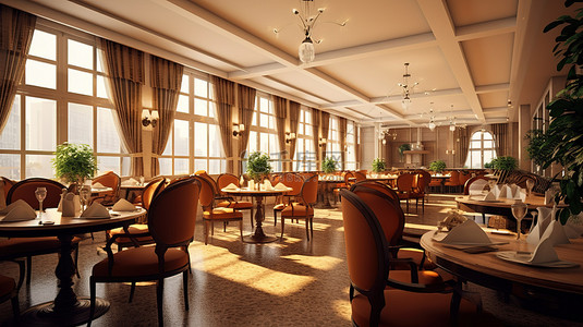 酒店餐厅的永恒装潢 3D 概念设计