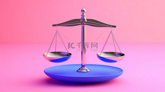 简单双色背景图片_粉红色背景与双色调风格简单的蓝色平衡秤在 3d 中创建