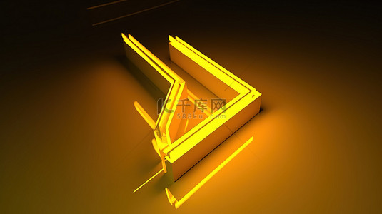 概述向前运动的黄色箭头方向图标的 3d 渲染符号