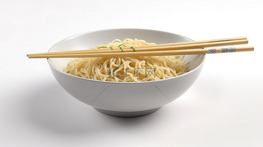 圆盘中的美味日本拉面汤，筷子浸入肉汤 3d 渲染