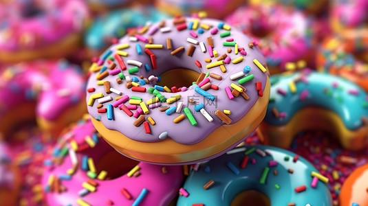 色彩缤纷的抽象甜甜圈场景的充满活力的 3D 渲染