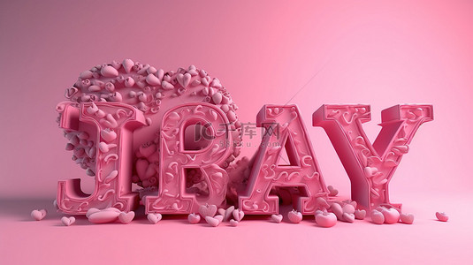 粉红色背景的 3D 渲染与二月刻字