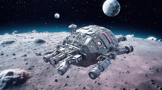 前往月球的未来宇宙飞船的概念 3D 插图
