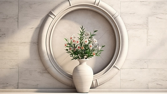 优雅的古典壁龛，石墙上有一个花瓶，以 3D 渲染