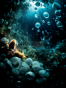 摄影广告背景图片_珊瑚气泡海底世界摄影广告背景