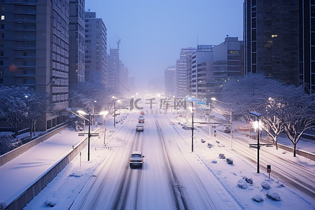 城市雪背景图片_城市雪下的道路