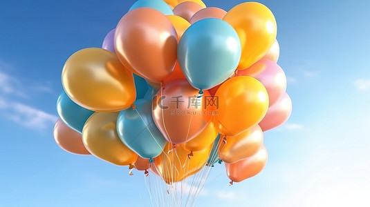 云背景图片_3D 渲染的气球在节日的天空中翱翔