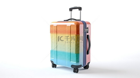 伴侣背景图片_色彩缤纷的旅行伴侣 3D 渲染的白色背景上的手提箱