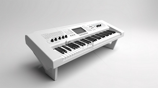 白色背景数码钢琴合成器的 3d 渲染