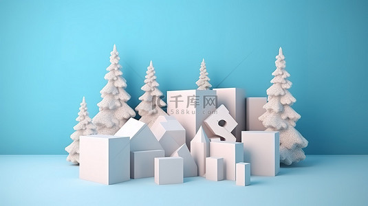 冬季社交媒体推广海报的 3d 渲染背景与 15