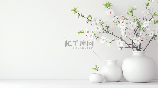 白色背景背景图片_简约唯美白色室内花瓶里树枝花朵的背景10