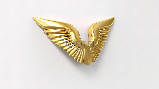 带翅膀的金色字母在 3d 渲染的白色背景上飞行