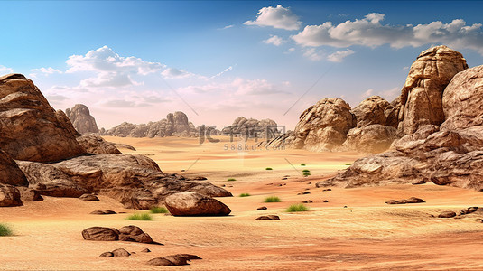 令人惊叹的沙漠风景的 3D 渲染
