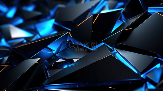 科技感背景黑背景图片_具有三角形 3D 渲染抽象科幻背景的未来派黑色和蓝色表面